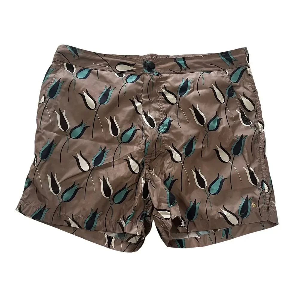 15-74 VALENTINO Men's Tulip Swim Trunks Board Shorts Brown IT44/US34/XS